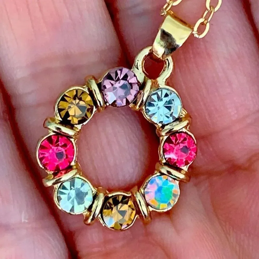 Jubilee Jeweled Multicolor Crystal Necklace – Gold Tone Circle Pendant